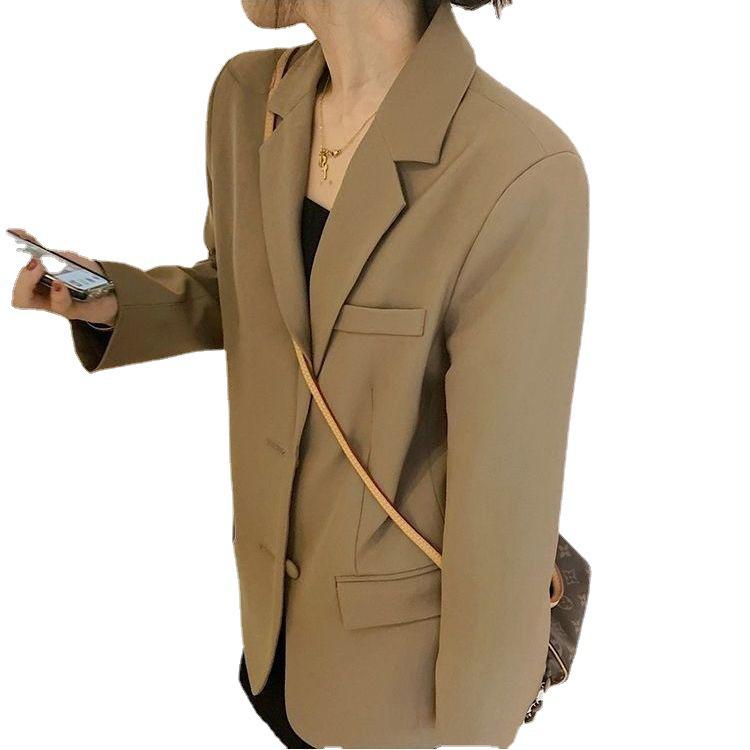 Damen Locker Geschnittener Anzugsakko - 2024 Frühling/Herbst Koreanischer Stil, Mittellang, Schlankmachend, Lässiger Studentenblazer.