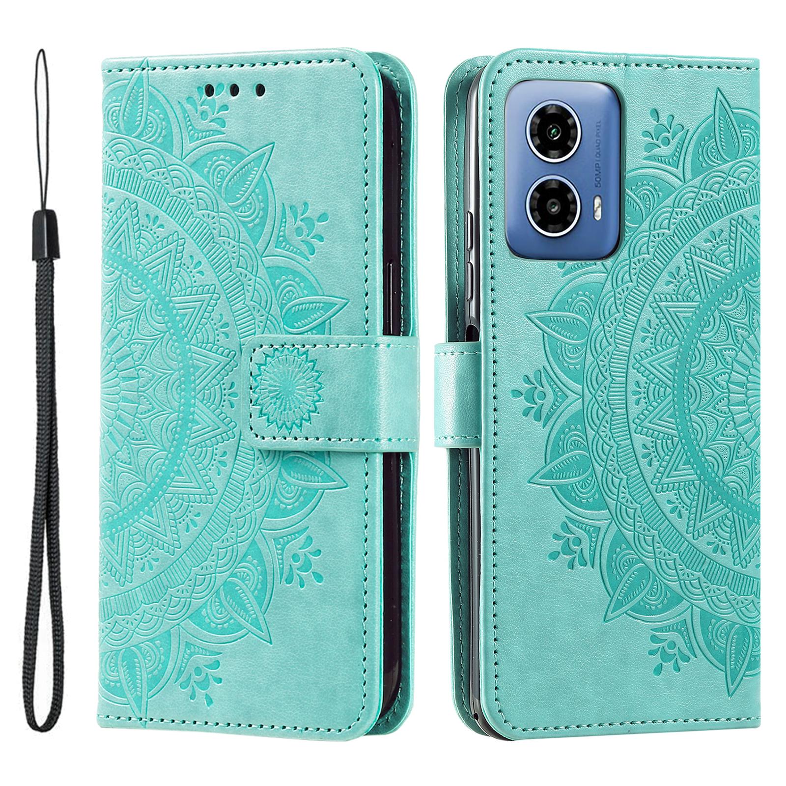 

For Motorola Moto G45 5G/G34 5G Phone Case Mandala Flower Stand PU Leather Cover Wallet Green
