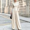 Damen Unifarbener High-Neck Langarm Jumpsuit mit weitem Bein 2026 Herbst Winter Eleganter Lässiger Strick-Overall