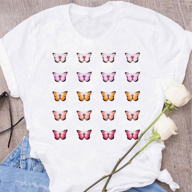 New Butterfly Print T Shirt Women T Shirt Summer Fashion Female Tops Ladies Short Sleeve Graphic Tee Shirts Woman Cute T-Shirts