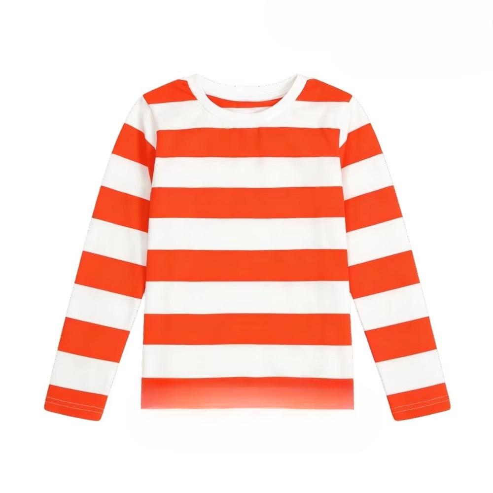 Kids Long Sleeve T-Shirt Boys Creativity Stripe Print Autumn Children Top Round Neck Fashionable Comfortable Versatile Leisure T-shirt