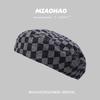 Womens Stylish Beret For Fall And Winter Cotton Fabric With Plaid Design