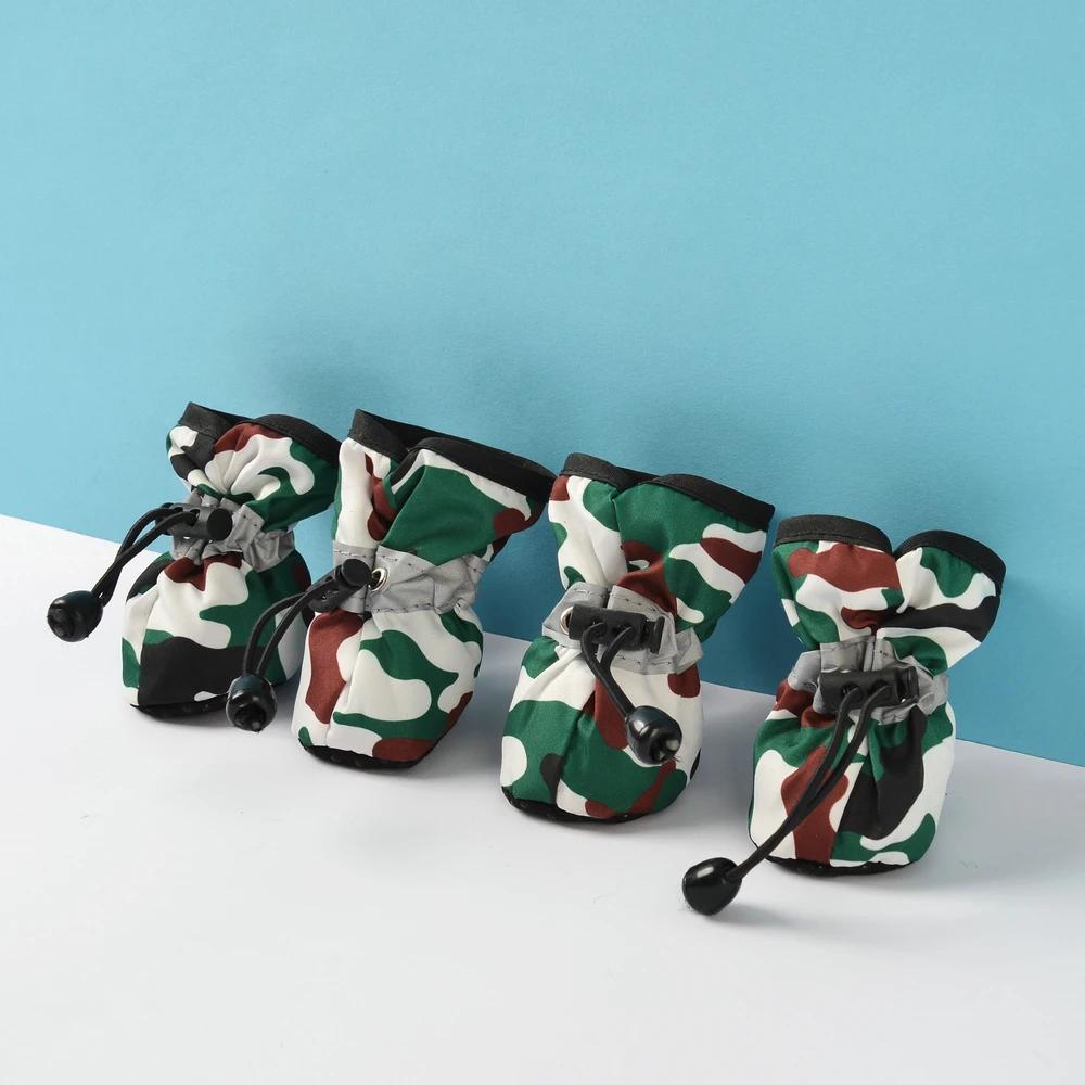 4 Stück Wasserdichte Hundeschuhe für Kleine Hunde Chihuahua Verstellbar Reflektierend Regenstiefel Welpe Haustier Katze Socken Stiefeletten Haustierprodukte
