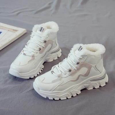 Popular Sports Shoes Women's Plush 2023 Autumn and Winter New High Top Versatile Dad Running Casual Cotton Shoes Trend