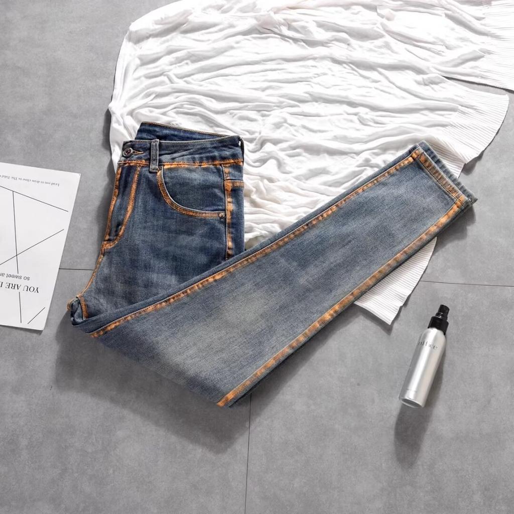 Pantalones Vaqueros Coreanos de Pie Pequeño Ajustados para Hombre Delgados Estampado de Pintura Personalizado de Alta Gama Casual