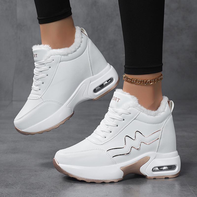 Women's Wedge Sneakers Platform Air Cushion Casual Inner Heightening Breathable White Walking ShoesWinter Velvet Insulation