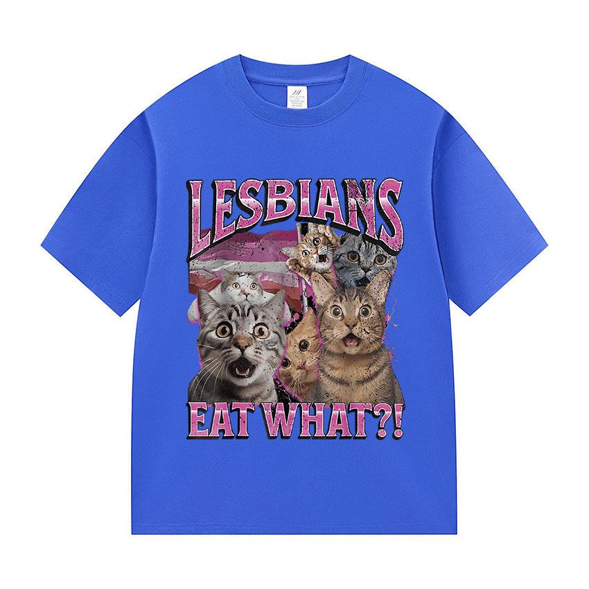 Vintage Lesbians Eat What Funny Cat Meme T Shirts Men Women Aesthetic Fashion Short Sleeve T-shirt Summer Oversized Cotton Tees