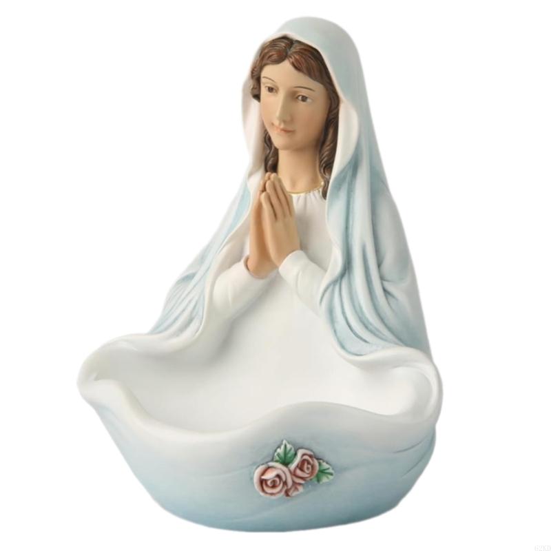 62KD Christian Faith Centerpieces Woman Resins Sculpture Figurine with Bowl Religious Lady Statue Ornament for Home Decors
