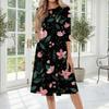Women’s Casual Round Neck Three Quarter Sleeve Floral Print Midi Dress for Daily and Wear Loose Fit Comfortable Style