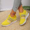 Women's Wide Width Flyknit Wedge Slip-Ons - Breathable Casual Flats for Summer, Platform Comfort Shoes