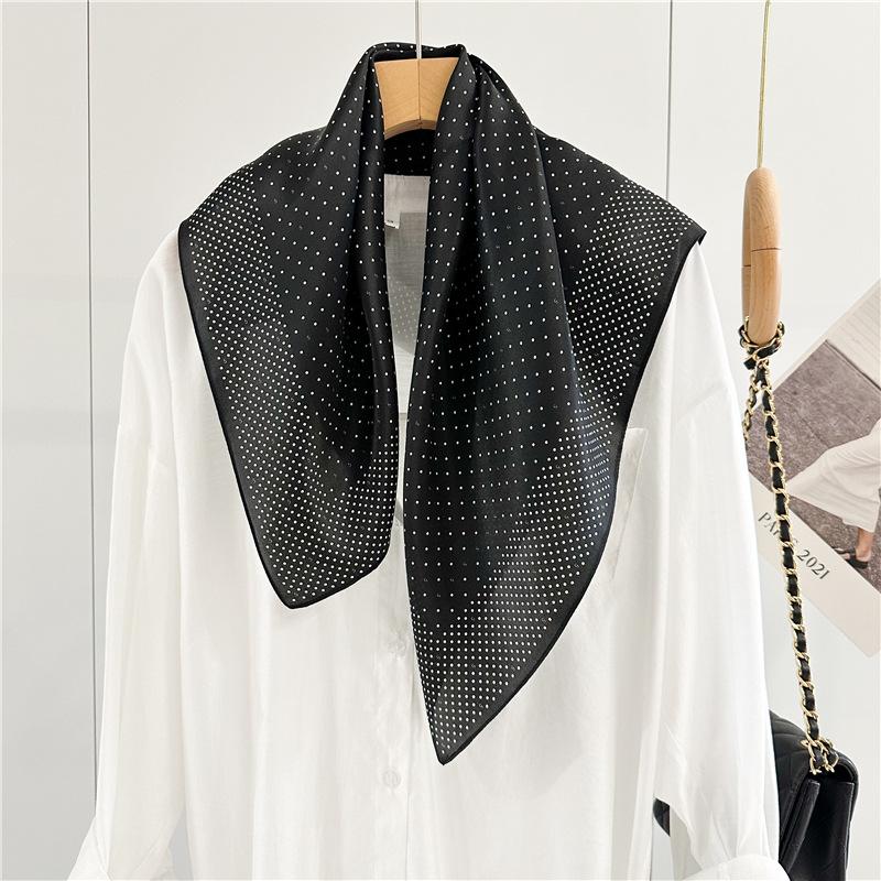 French Retro Polka Dot Silk Scarf Women's Spring and Summer Fashion Versatile Mulberry Silk Scarf Square Scarf Shawl Bandana