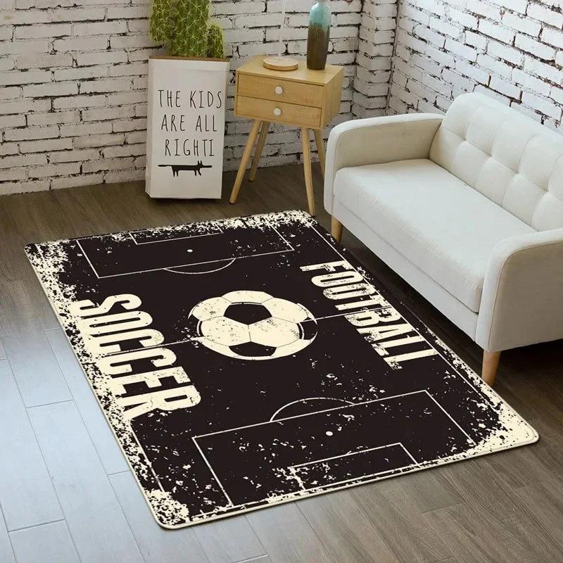 Sporty Football Pitch Floor Mat Non-Slip Washable Carpet for Living Room or Boy's Bedroom Vibrant Rug for Sofa Area Decor