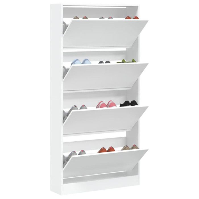 VidaXL Shoe Cabinet 4 Drop-Down Drawers White 80x21x163.5 Cm 3214364