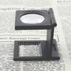 10X Metal Foldable Optical Magnifying Glass Desktop Magnifier Measurement Tools with Scale Lighting and Battery Black
