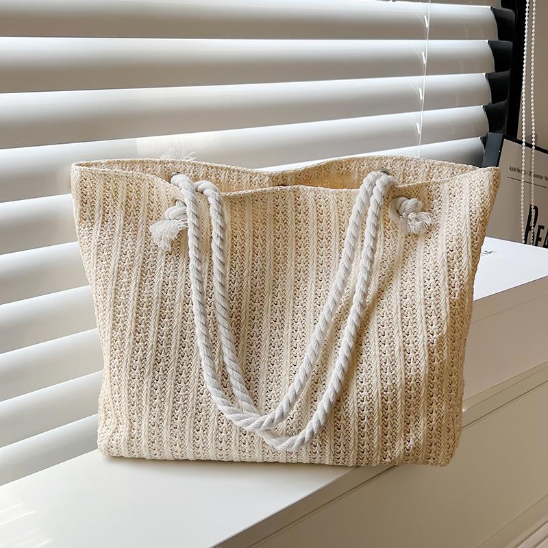 

Yogodlns Handbag Women Straw Multi-purpose Shoulder Bag Female Fashion Large Capacity Hand Woven Shopper Totes For Ladies 45x9x30cm бежевий