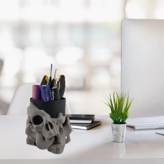 Skull Pen Holder Makeup Brush Holder Bathroom Storage Holder Skeleton Desk Organizer for Keys Cosmetic Tools Halloween Decorations