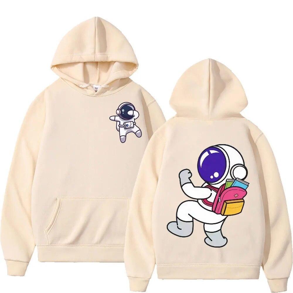 Funny Astronaut Cartoon Grafika Mikina Unisex Ženy Street Y2k Estetika Mikiny s kapucí Zimní trend Móda Volné Pulovry