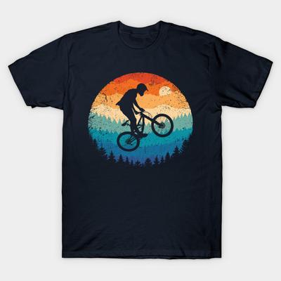 Men Black Print T-shirt Mountain Biking Retro No-Cut Transfer Paper Print Cotton Tshirt - Men's Summer Cotton Graphic Tee
