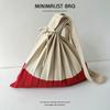 New Knitted Pleats Tote Bag Designer Chic Stitching Contrast Korean Retro Fashion Women Shoulder Shopper Handbag Foldable