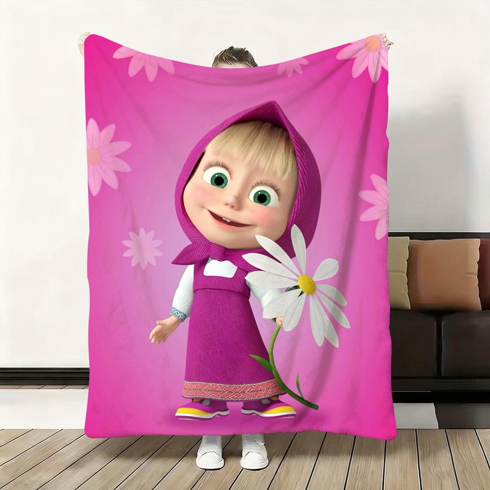 Cartoon M-Masha and the B-Bear Throw Flannel Fluffy Soft Blanket Warm Skin-Friendly Throw for Sofa Bed Office Nap Winter