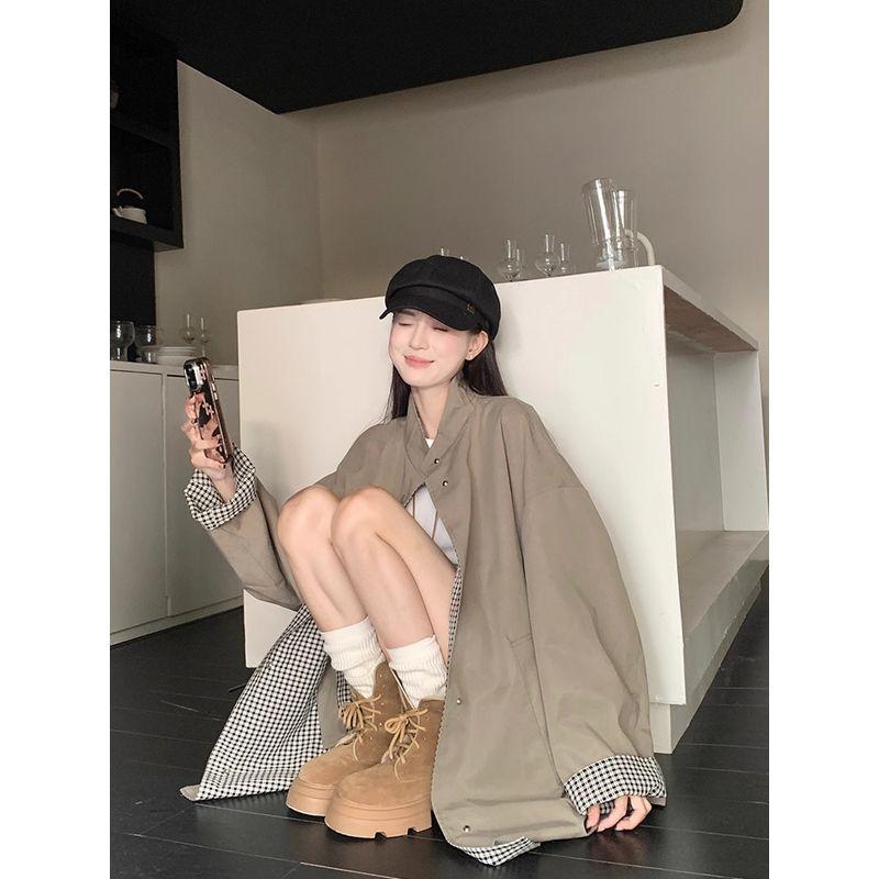 Kumikumi Design Sense Lapel Trench Coat Outerwear Women Clothes Autumn Chic Reverse Mid-Length Versatile Top