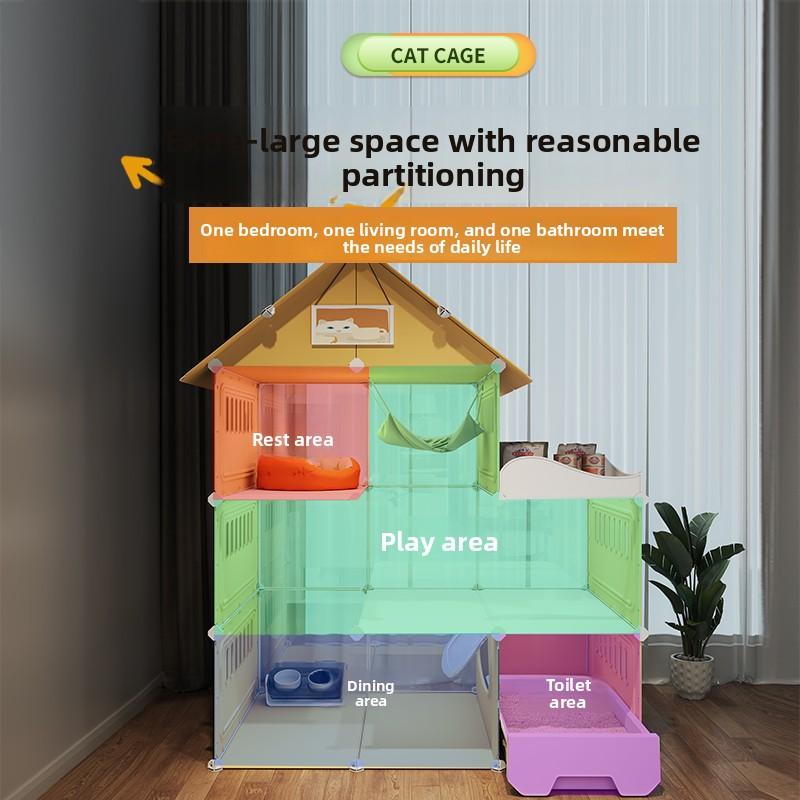Villa Transparente para Gatos Caja de Arena Extra Grande Inodoro Interior Configuración de Una Habitación Un Salón Jaula para Gatos Hogar Espacioso Sistema de Residencia para Mascotas