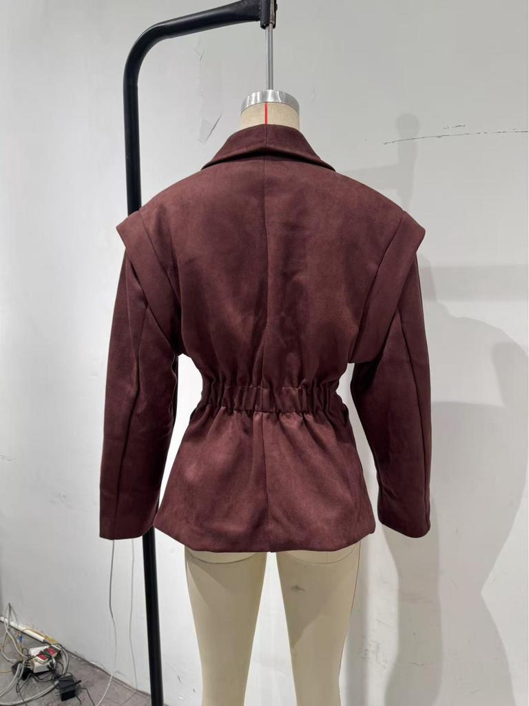 In Stock: Elegant Turn-Down Collar Waist-Cinching Single-Button Coat - European & American Style Fashion 2025