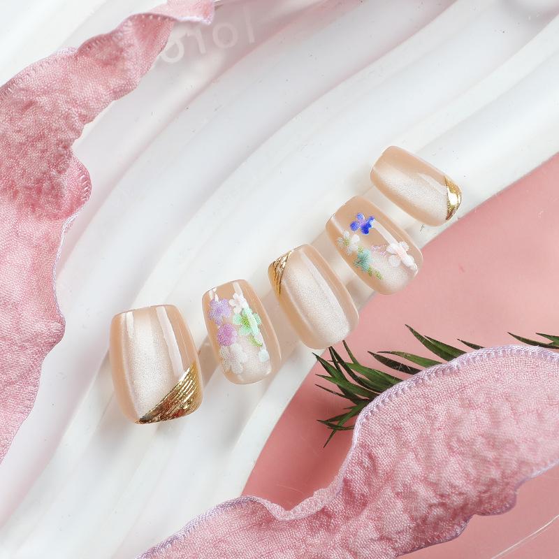 30 Gold-Plated Cat Eye Nail Tips: White Moonlight, Detachable, High-End Feel