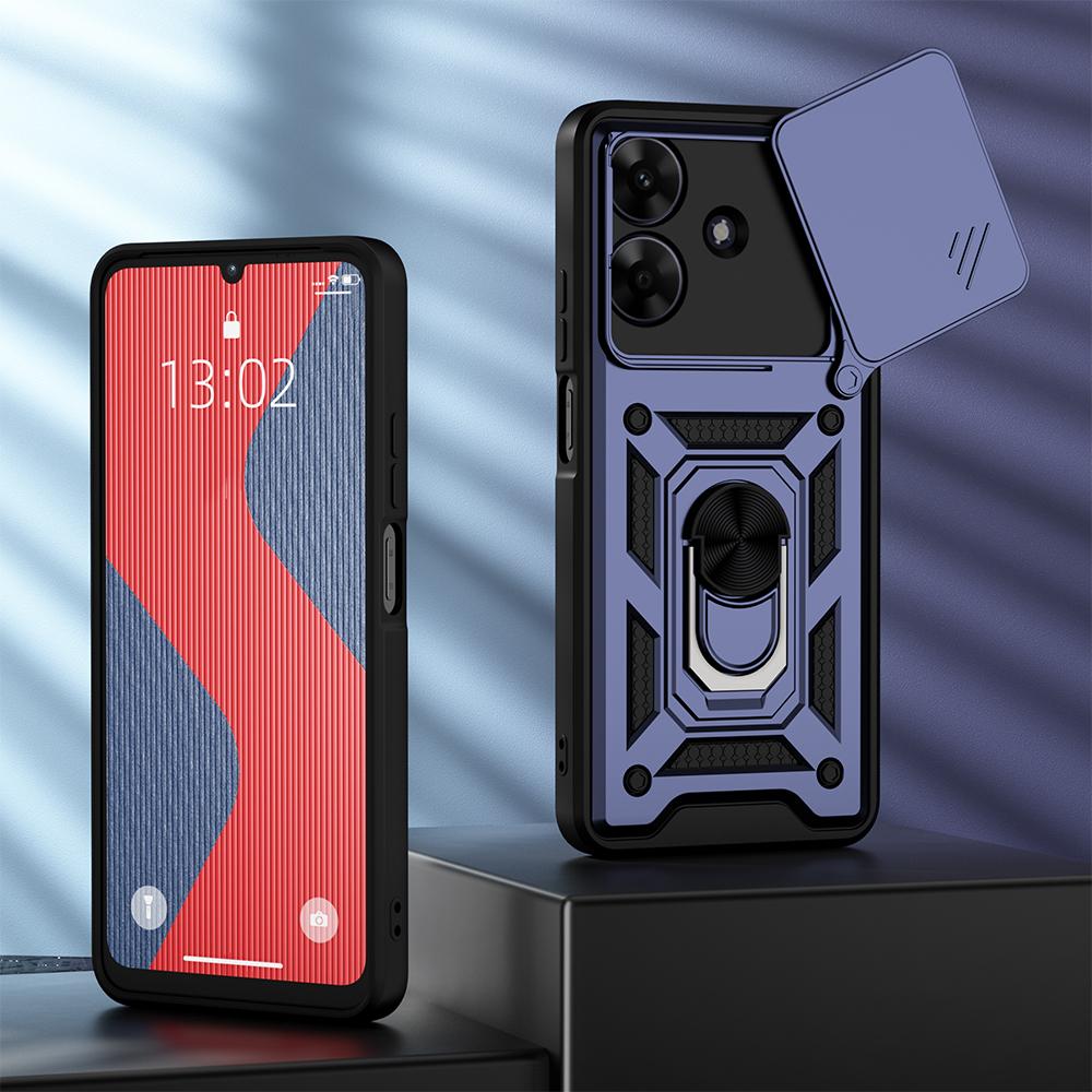KEYSION Shockproof Armor Case for Realme Note 60 60X Slide Camera Protection Ring Stand Phone Back Cover for Realme Note 60X