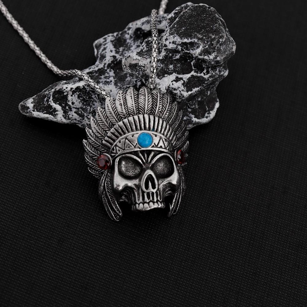 Retro Old Indian Skull Pendant Necklace Men's Hip-hop All-match Necklace