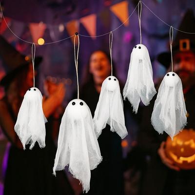 10 Stück Weiße Halloween Geist Gaze Anhänger DIY Neuheit Gruselige Geister Deko Dekorative Fliegende Geister Anhänger Veranda Deko