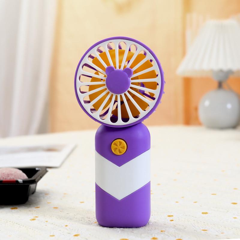 

Cartoon Mini Handheld Usb Rechargeable Fan Cute Bear And Rabbit Handle Noiseless Wind One Gear Piano Key Operation Purple bear