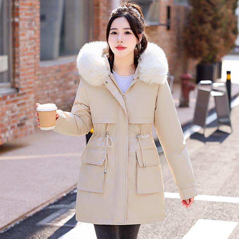 Neuer Winterparka mit abnehmbarem Wollkragen, Baumwollmantel, vielseitig, schmal und modisch, ein Kleid und dreiteilige Baumwolljacke für Damen