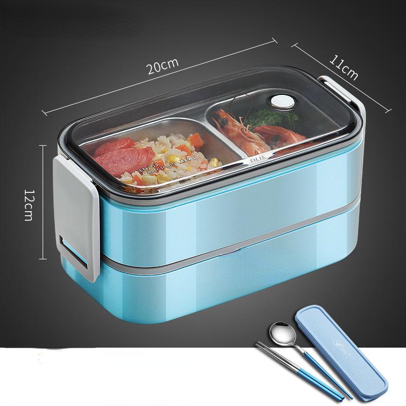 304 нержавеющая сталь двухслойный ланч-бокс студенческий офисный работник изоляция большой емкости микроволновый нагреватель портативный ланч-бокс синий 15109₽