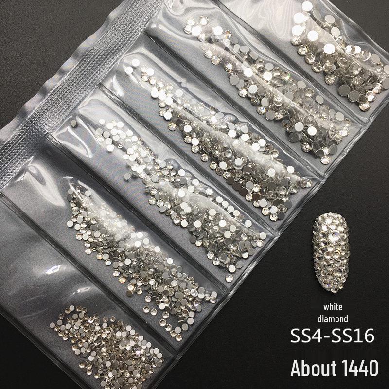 6-Grid Flat-Back Nail Art Rhinestone Set (1440pcs) - Mixed AB & Clear Glass Rhinestones Nail Decorations