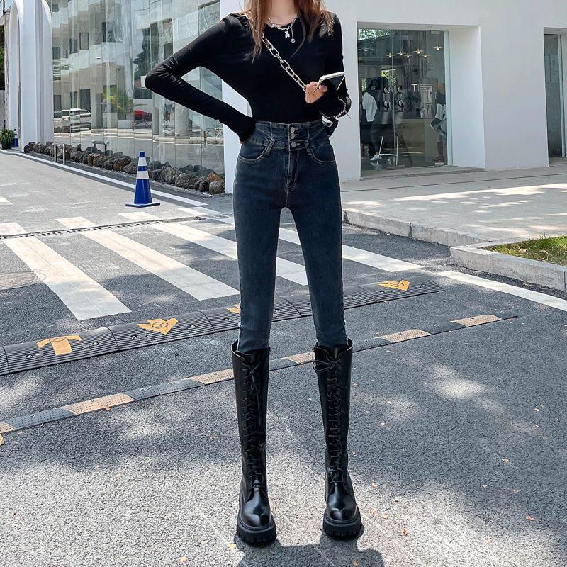 2025 New Women's High-Waisted Fleece-Lined Skinny Jeans – Slimming, Tall, Versatile, Lengthened for 175cm and Above
