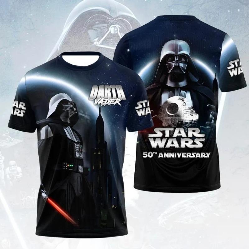 

3D Quick Drying Short Sleeved Men T shirt Around The 50th Anniversary of Star Wars Adult Children s Parent Child T shirts S
