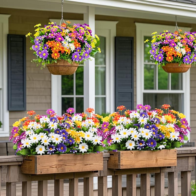 10 buchete de flori artificiale de exterior, decorațiuni florale din plastic, buchete de flori imitație de margarete, arbuști de flori artificiale rezistenți la UV