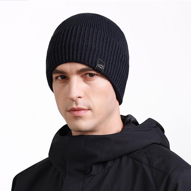 Knitted Hat Men's Autumn Winter Warm Cold-Proof Fleece Hat Outdoor Cycling Sports Cold-Proof Cap