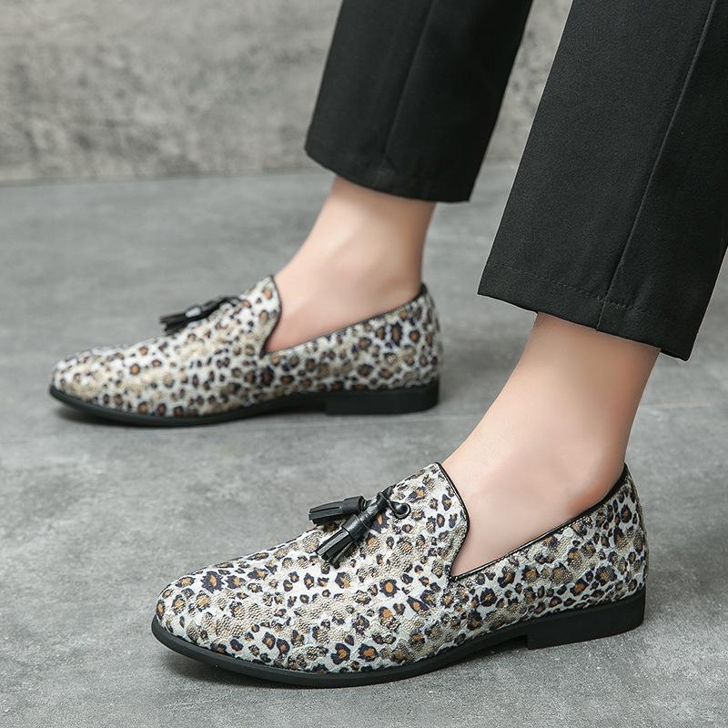 Plus Size Leopard Print Tassel Loafers - Men's Easy Slip-on Casual Leather Shoes, Size 46