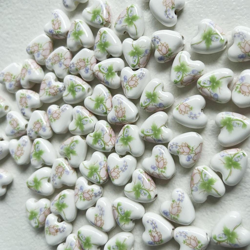 Perline in Ceramica Dipinta Tulipano e Farfalla Rosa Retrò per Braccialetti e Collane Fai da Te