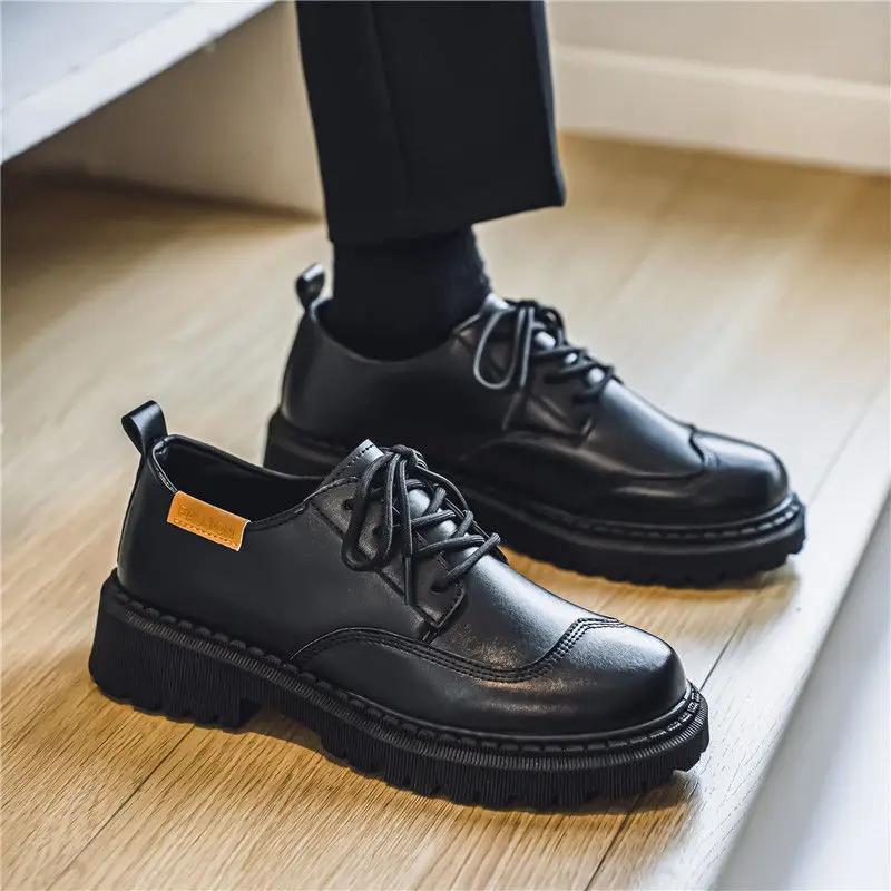 Fashion Dress Shoes New In Leather Men Business Platform Thick Sole Man Casual Shoe Formal Pu Social Classic Original Common Size 45