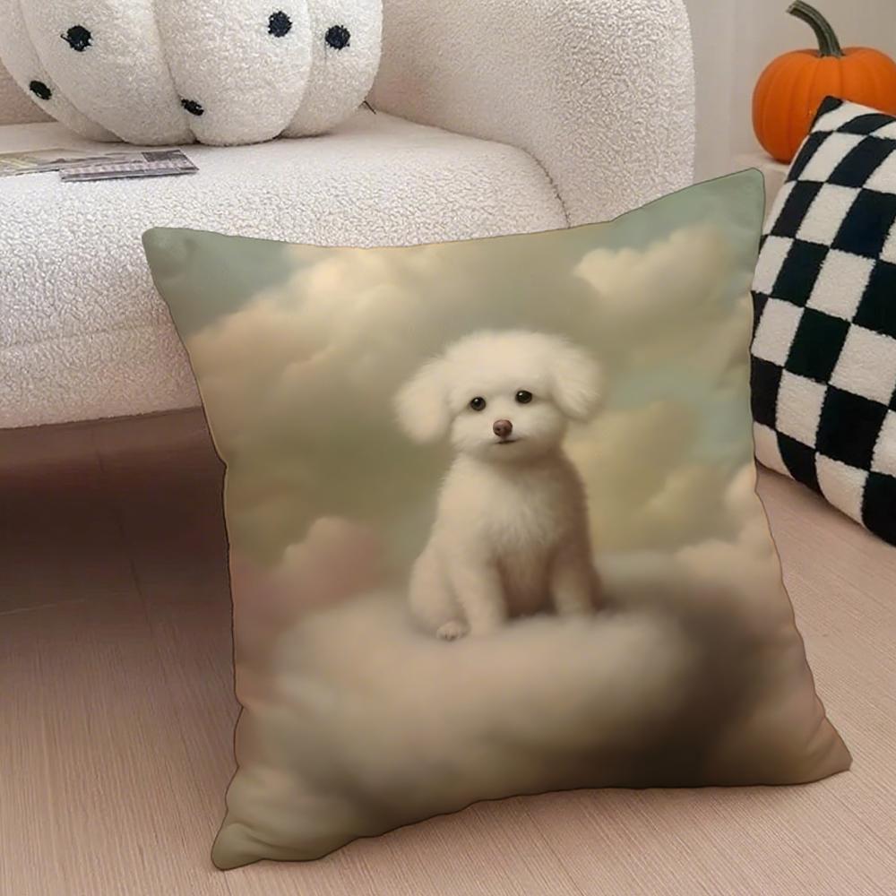 Cute Bichon Frise Pet Cushion Cover Throw Pillow Cover Hidden Button Durable Polyester Chair Cushion
