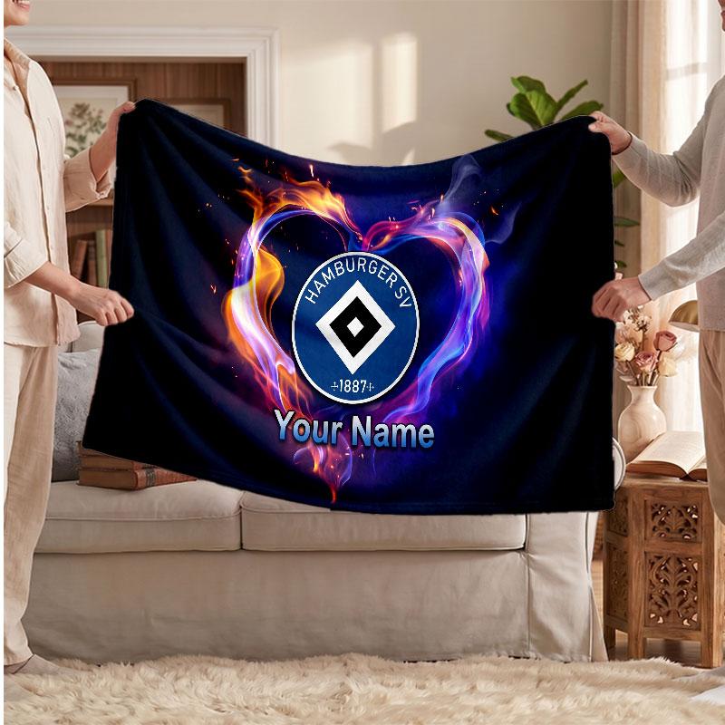 Hamburger SV Personalisierte Fleecedecke Mit Fußballlogo, Benutzerdefinierter Name Text Weich Warm Heimdecke