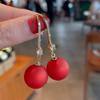 Fashion Atmospheric Red Velvet Bow Earrings Femininity Sweet Flower Long Fringed Versatile Earrings