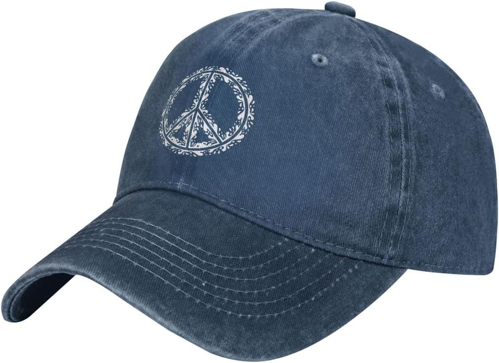 Peace Symbol Distressed Denim Baseball Cap Vintage Washed Adjustable Hippie Hat Casual Hat Unisex