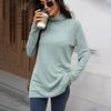 Women's Solid High Neck Loose Long Sleeve Slit T-shirt Top  Fall Winter Casual Fashion For Crossborder Europe America