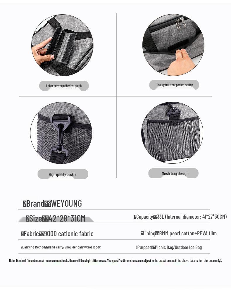 33L Waterproof Oxford Picnic Insulated Bag - Large, Thickened for Outdoor Use