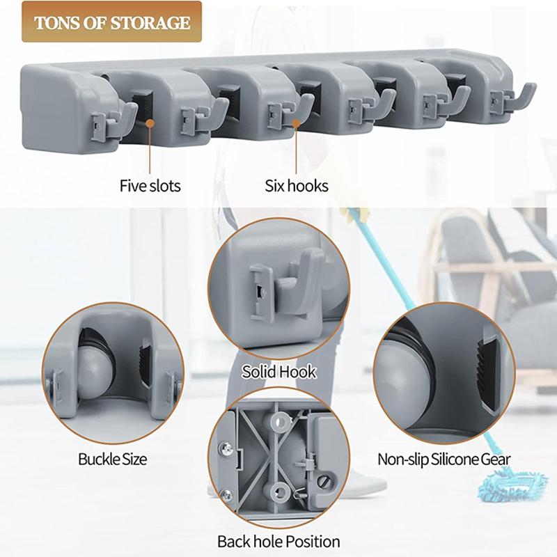 Magic Plastic Mop Holder Broom Hanger Mop Storage Rack Wall Mounted Mop Holder Multi‑Functional Kitchen Household Tools JYSNJ03