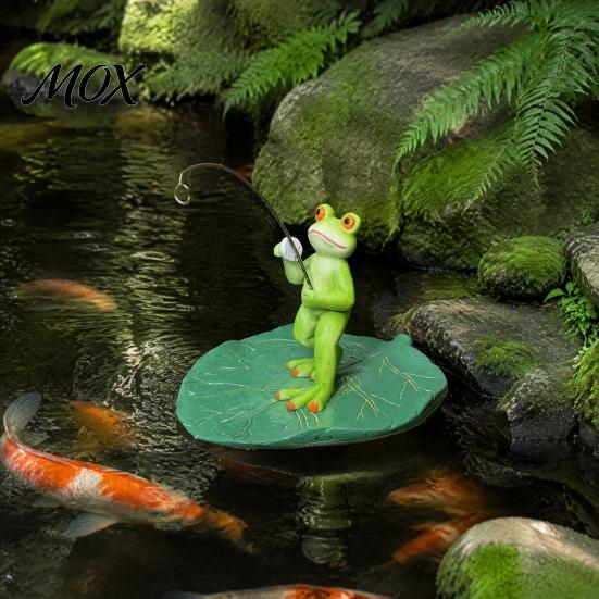 Unique Outdoor Landscaping Gift Floating Frog Statue, Lotus Leaf Fishing Figurine, Cute Resin Figurine Ornament for Fish Tank Aquarium Garden